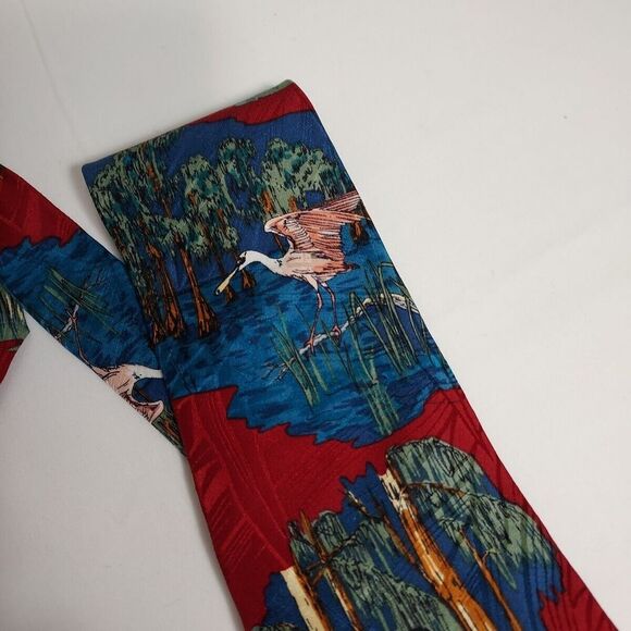 Vintage Florida Everglades Men's Silk Tie World Wildlife Fund Red 215 1993 Dad - Picture 4 of 6